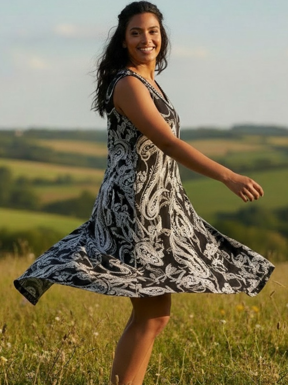 JM collection 1x White Paisley V-Neck Sleeveless Dress - Picture 6 of 6